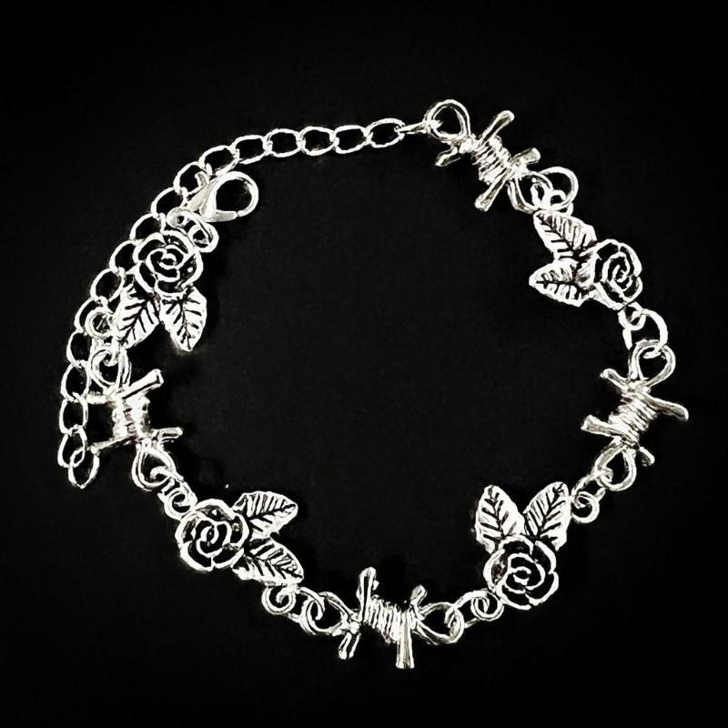 Victorian Rose Flower Link Bracelet Alternative Occult Wristchain Women Jewelry