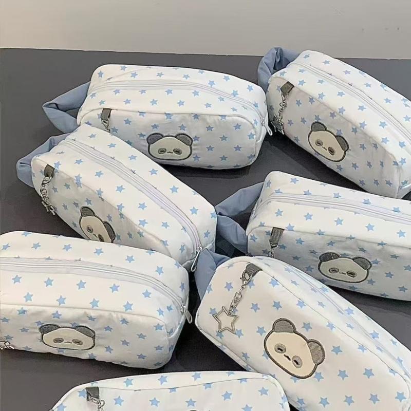 Cute Blue Star Bear Pencil Case Cartoon Bear Pencil Bag Makeup Bag Large Capacity Stationery Storage Bag Student School Supplies