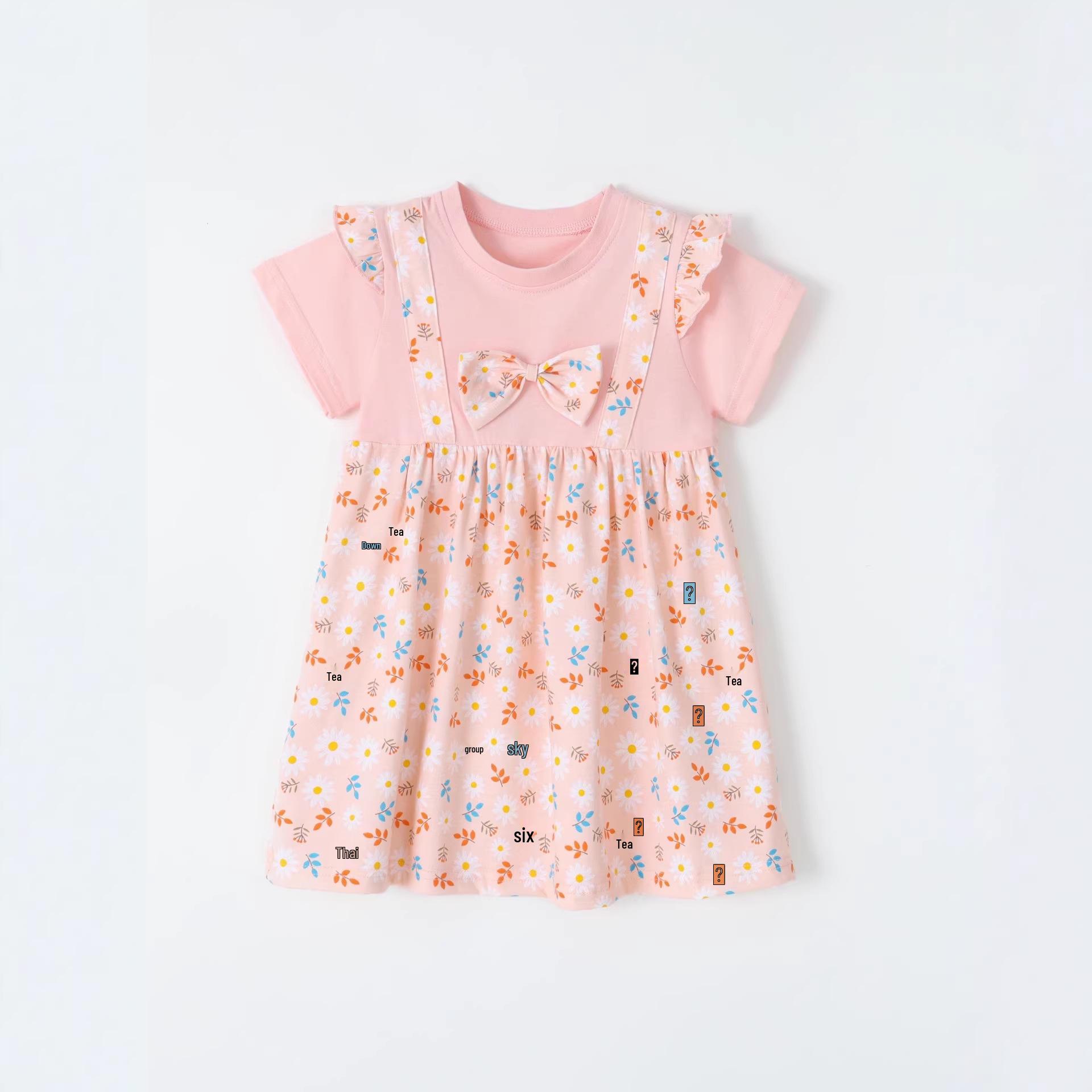 Girls Summer Lace Bow Princess Dress, European-American Style, Round Neck 140cm (8 Years)