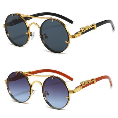 Fashion Double Bridge Gradient Sunglasses Retro Round Metal Driving Men's Shades Luxury Brand Design Sun Glasses