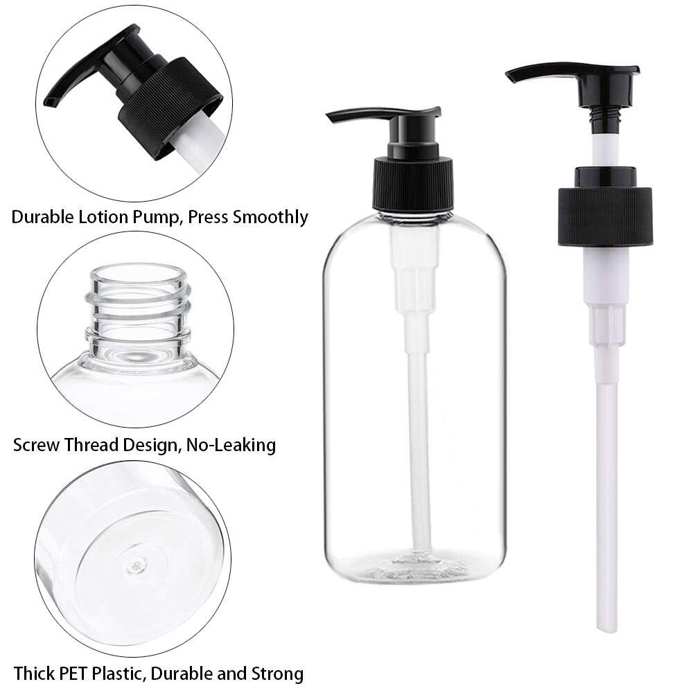Empty Plastic Pump Bottles Dispenser 16oz/500ml Portable Clear BPA-Free Cylinder Shampoo Lotion Hand Pump Bottle Durable