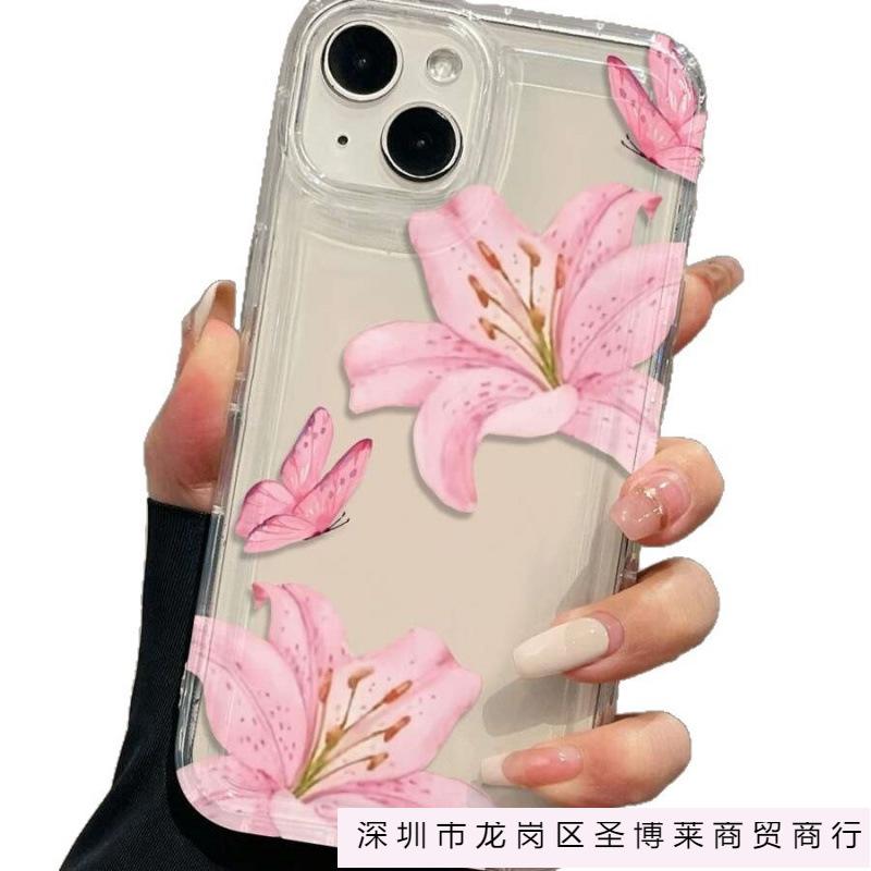Butterfly Lily is suitable for Apple 16promax mobile phone case 15plus transparent 14 airbag 13 foreign trade 1211