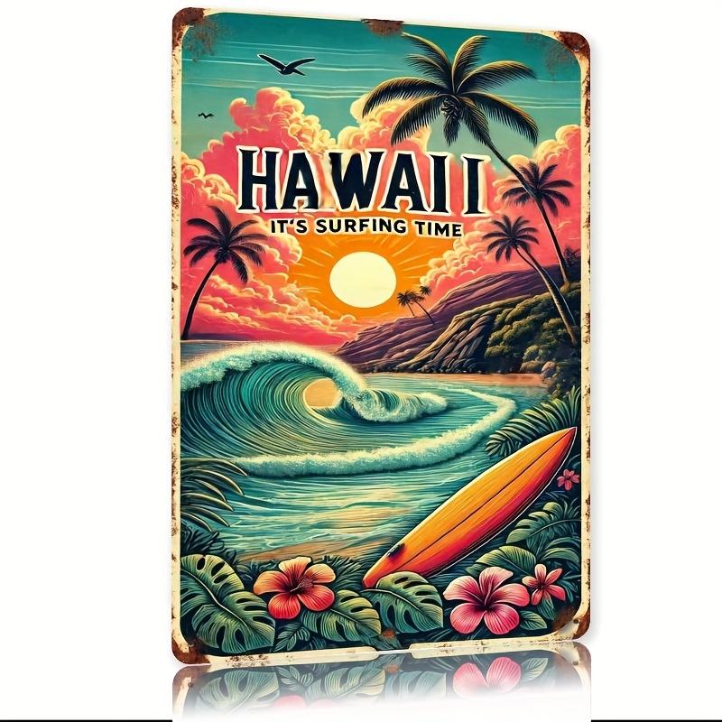 Room Decor Hawaii Surfing Time Vintage Metal Tin Sign Rustic Wall Art for Home Office Bar Cafe Outdoor Farmhouse Decor