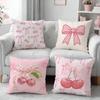 Pink Bow Cherry Pattern Pillow Case for Sofa Living Room Home Office Decor Protective Cover