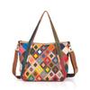 Leather Cowhide Bag Ethnic Style Color Splicing Contrasting Color Handmade Plaid Shoulder Messenger Bag Casual Women Bag
