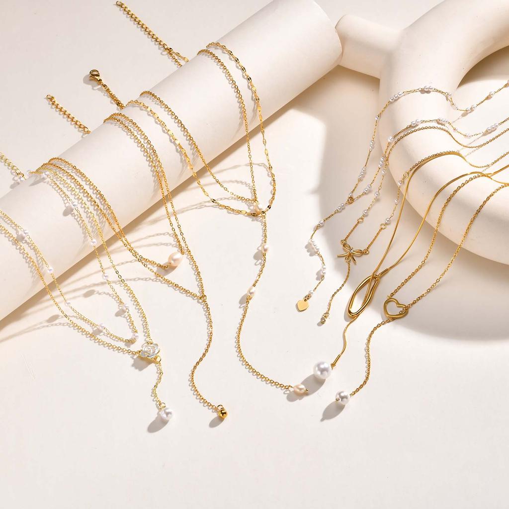 Imitation pearl Y-shaped Tassel Pendant Necklace for Women, Exquisite Gold Plated Stainless Steel Luxury Waterproof Jewelry Gift