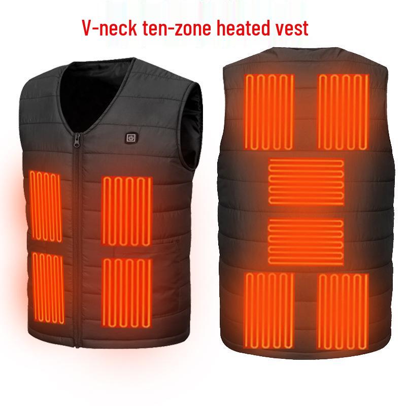Chaleco Térmico de 12 Zonas con Cuello en V Talla Grande para Personas de Mediana Edad y Mayores - Ropa de Invierno Casual Eléctrica