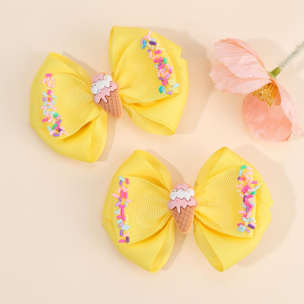 2Pcs Ice Cream Bow Hair Clips Cute Sweet Hairpins Handmade Ribbon Barrette For Girls Children Kids Summer Headdress Accessories
