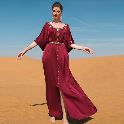 Ropa de Mujer Vestido Burdeos Hombros Descubiertos con Pedrería Corte Ajustado Vestido Musulmán