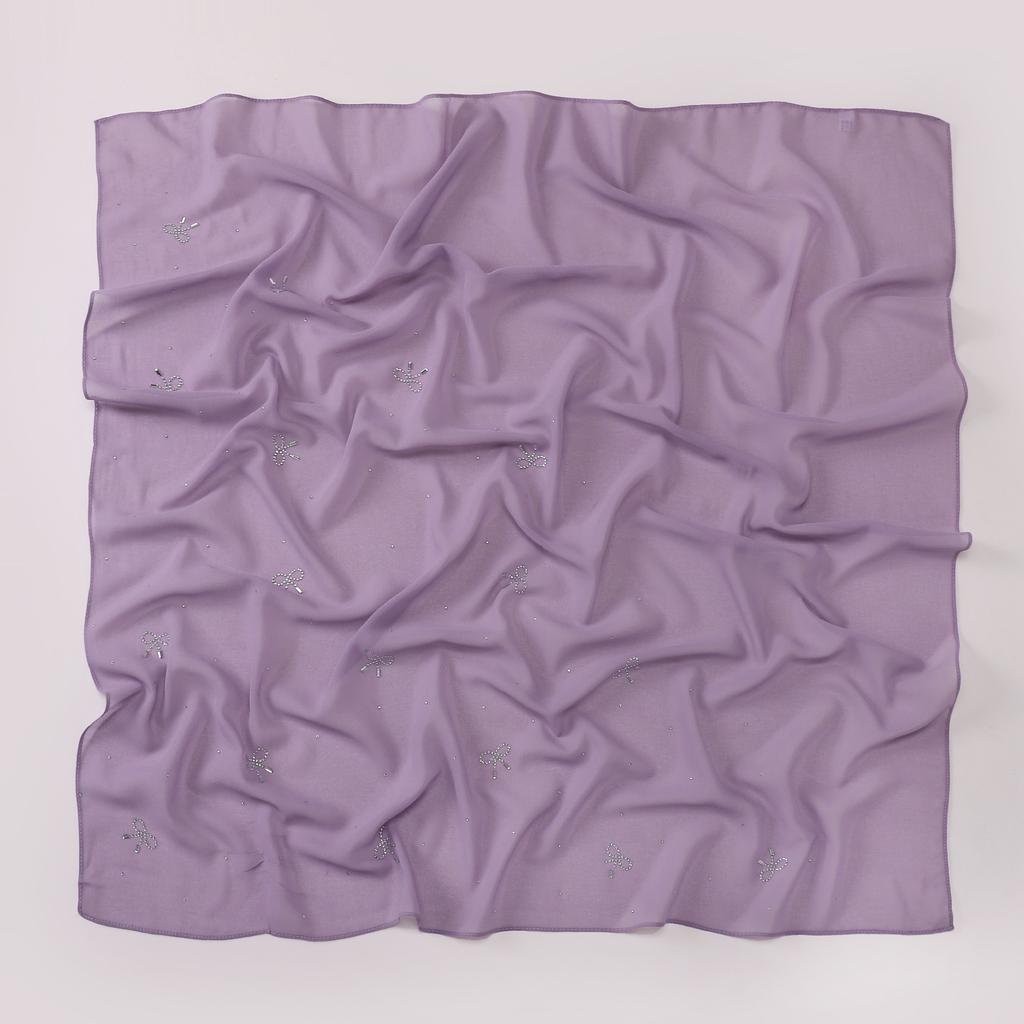Simple Solid Color Star Bow Rhinestone Chiffon Square Scarf For Women