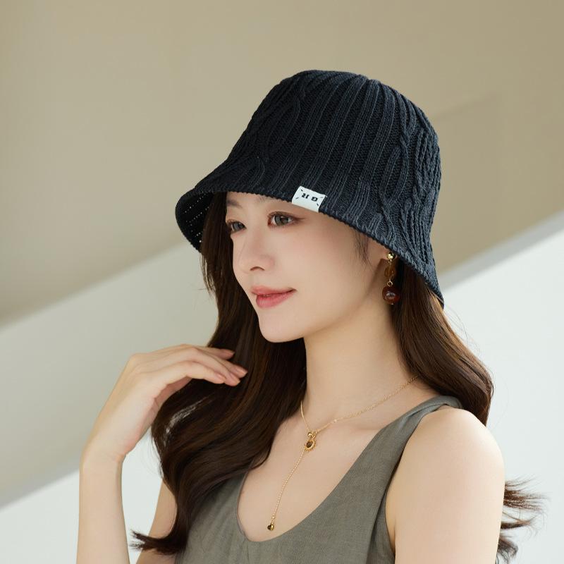 Summer new hollow woven bucket hat women's Japanese big head circumference washbasin hat seaside vacation sun hat