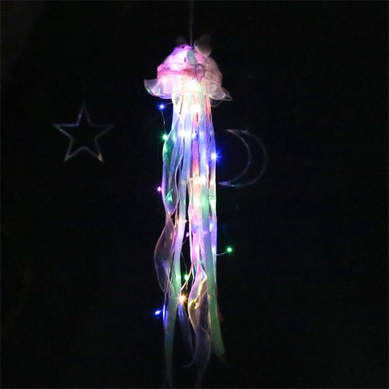 Handhold Light Up Jellyfish Lamp Toy Glowing Chandeliers Ambient Light for Restaurant Girls Kids Holiday Room Ornament