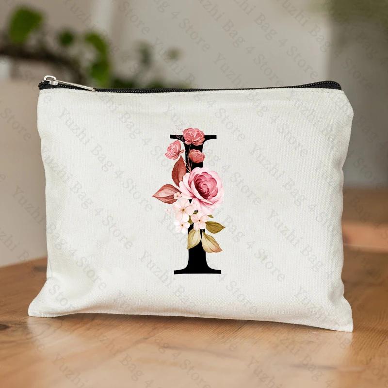 A-Z Alphabet Cosmetic Storage Bag Initial Graduation Gifts for Teacher Flowers Print Toiletry Bag for Bridesmaids Wedding Gifts