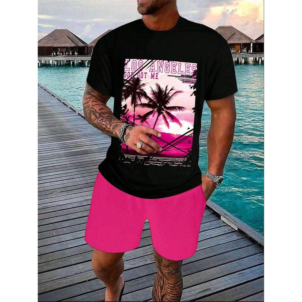2025 New Men's Hawaiian Fashion Short Sleeve Shorts 2-Piece Summer Leisure Temperament Men's Vacation Set Outdoor Boutique Set