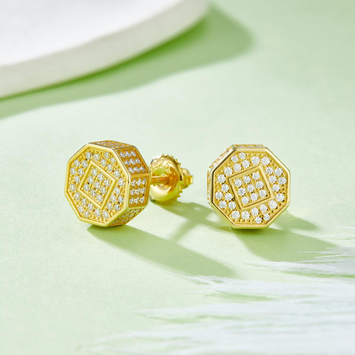 

Personality Unique Rhombus Thread Stud Earrings Seiko Version Yellow Gold Earrings S925 Sterling Silver Moissanite Stud Earrings