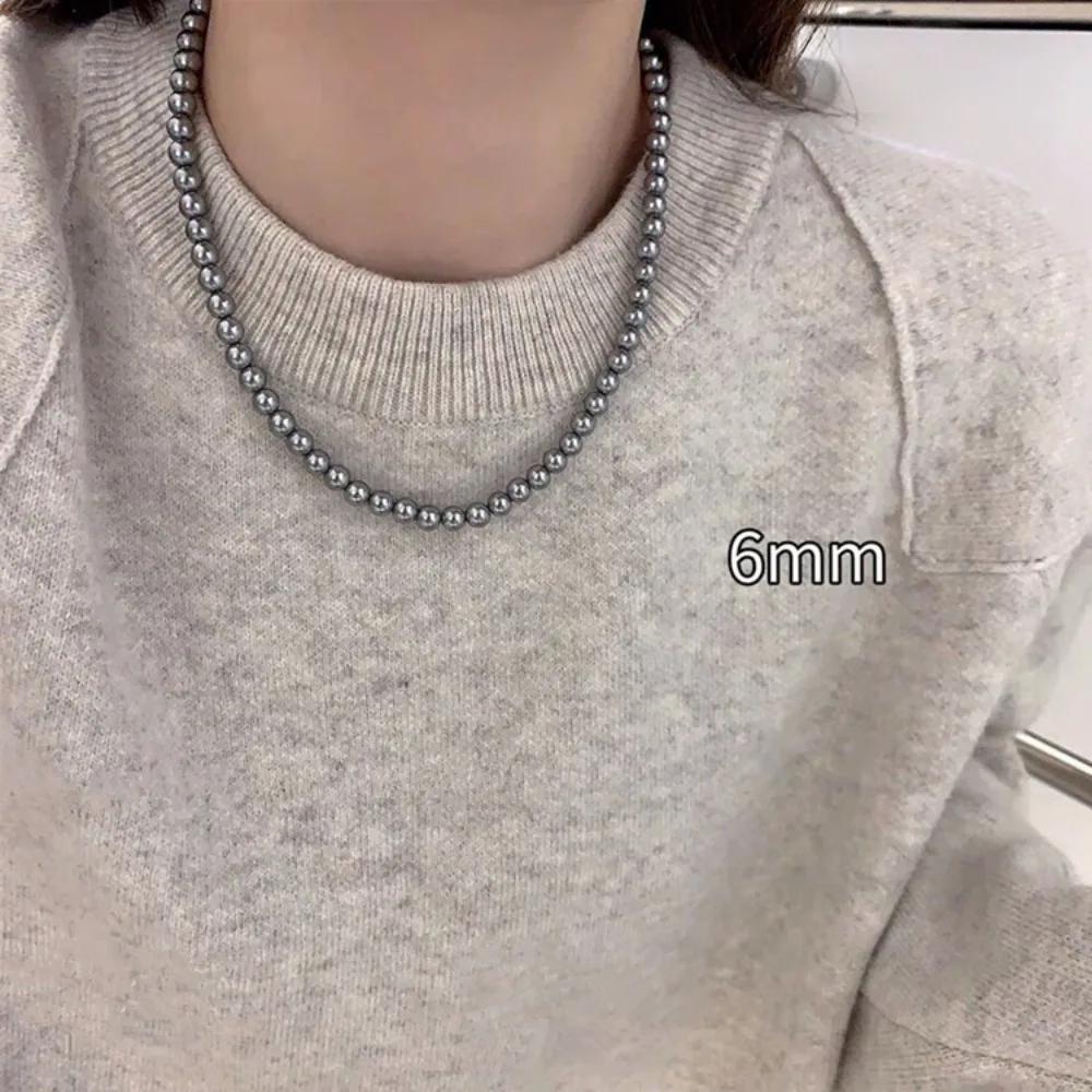 Temperament Gray Pearl Beaded Necklace for Women Retro Light Luxury Fashion 2026 New Sweater Chokers Chain Jewelry Accessories