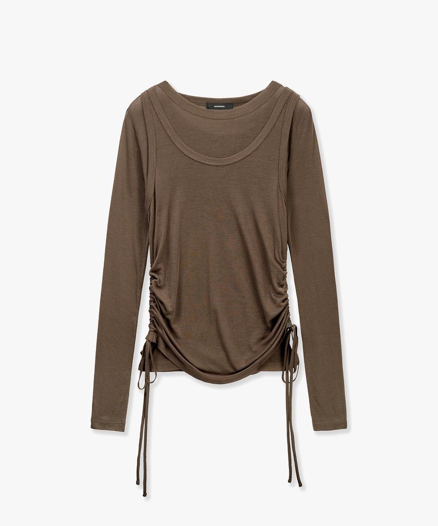 MONGDOL [Set] Side Shirred Layered T-Shirt Mocha Brown Mdts067Mochabrown