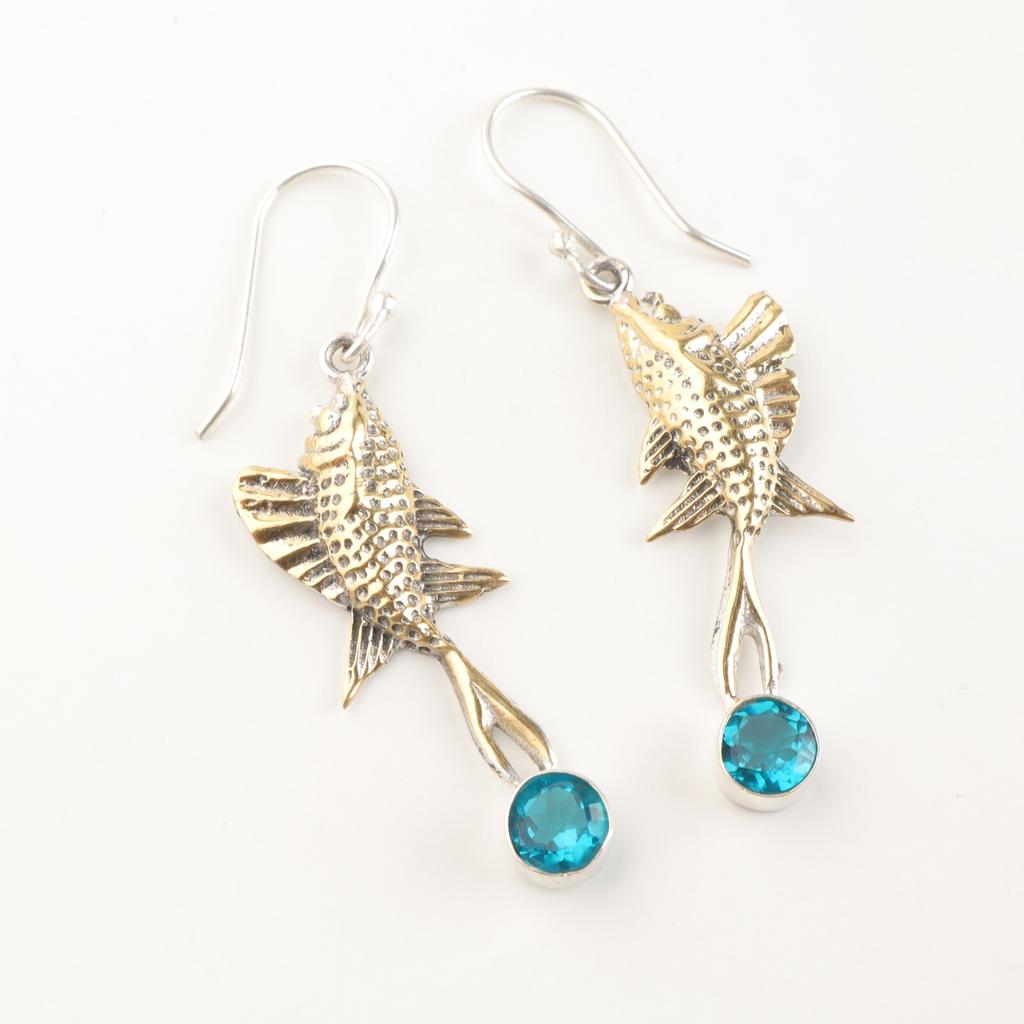 Rare Apatite Gemstone 925 Sterling Silver Jewelry Handmade Long Earrings 2.17" EE-148-13