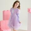 Hello Kitty Girls' Dress Spring and Autumn 2025 New Purple Little Girl Princess Dress Kidsren's Mesh Skirt