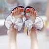 Summer new flat-bottomed crystal flower women's sandals lace bow one-word set of toe rhinestone slippers