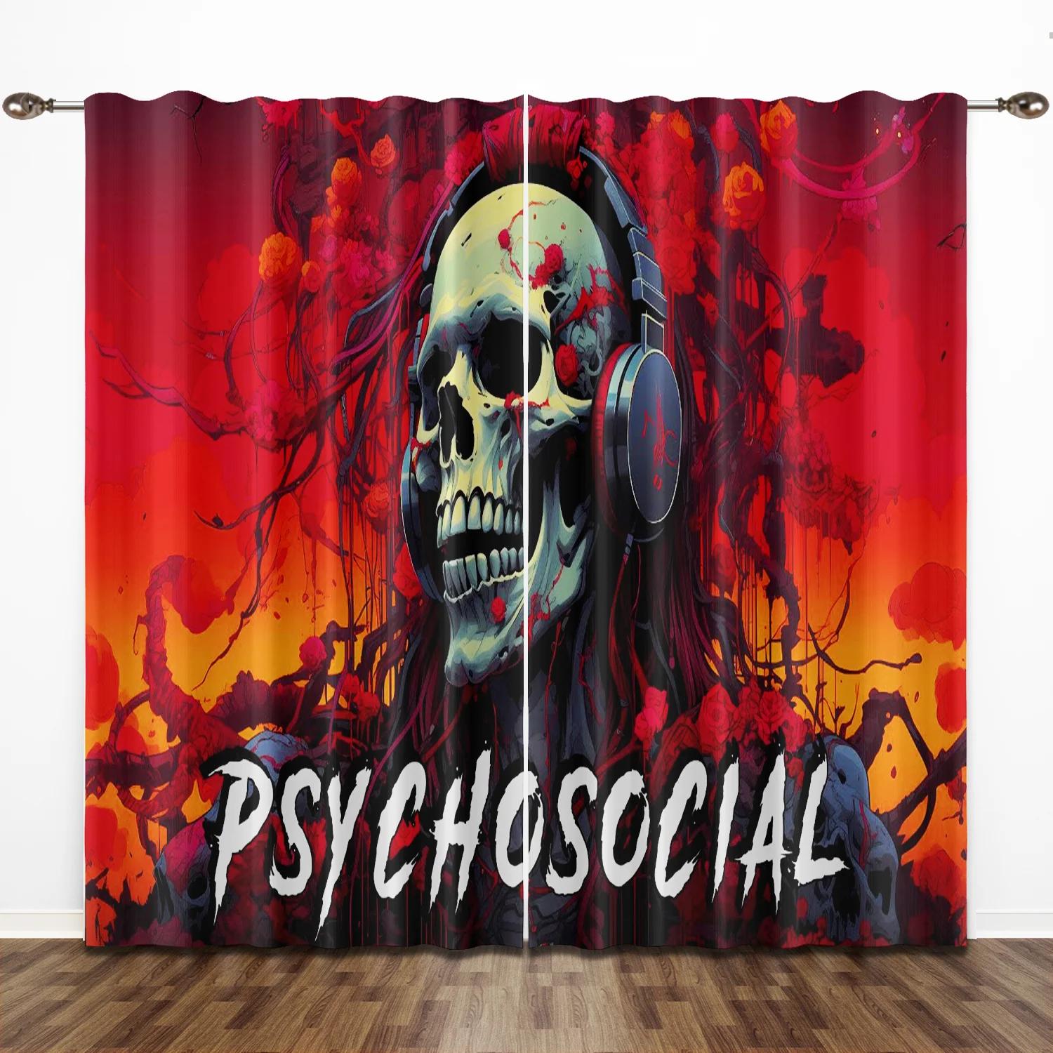 

3D Punk Couple Gothic Style Horror Female Skull Style Dead Rose Red Drapes Light Filteringwindow Curtains For Living Space Bedroom Space 50W130H(CM) 2PCS&Grommet Top