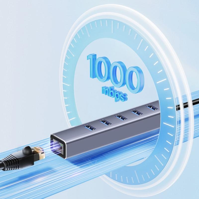 Efficient USB 3.0 Type C Hub With 3 Port And Gigabit Ethernet Adapter Suitable For Laptops And Computers Fast Internet