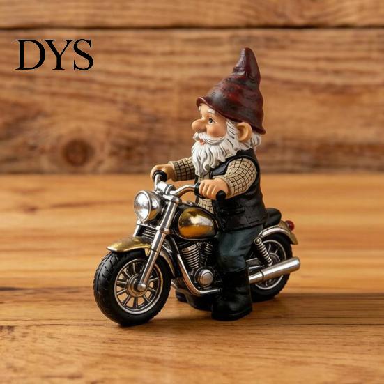 Gnome Themed Decor Riding Retro Motorcycle Figurine, Motorbike Dwarf Resin Statue Decorative Figurine Sculpture, Ornament for Home Office Desk