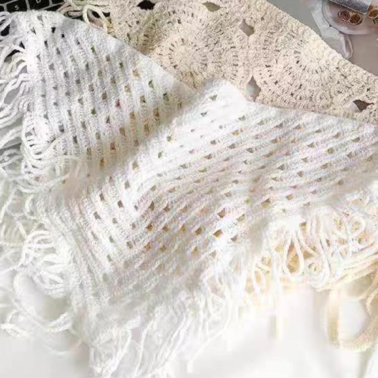 Multipurpose Crochet Triangled Scarf With Polyester Trim Stylish Layered Neck Wrap For Daily Outdoor Use