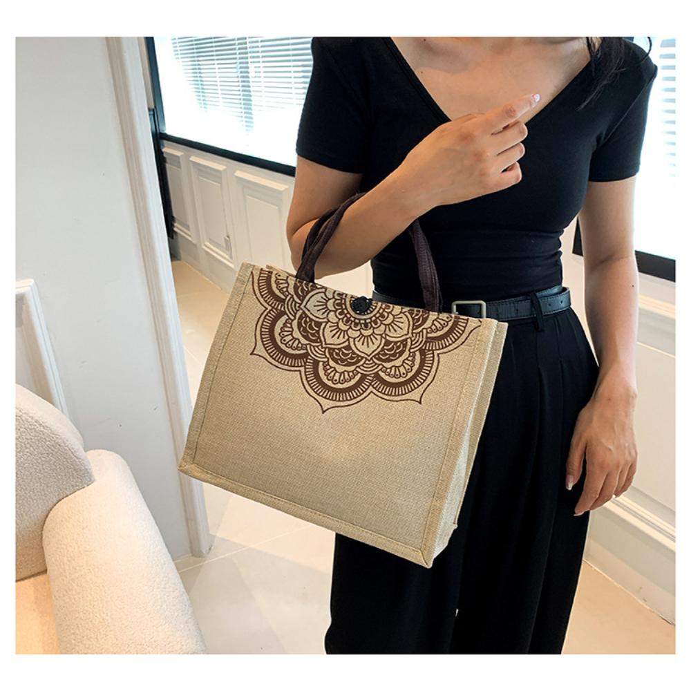 Vintage Leinenhandtaschen für Damen Mode Tote Strandtaschen Umweltfreundliche Shopping-Umhängetasche Schulter-Pendler-Taschen