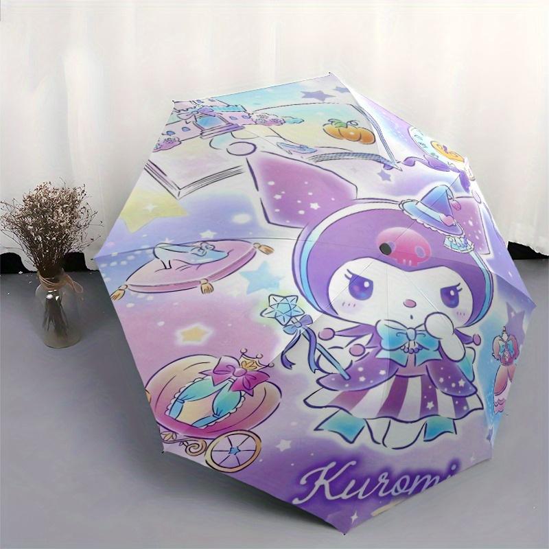 Witch Kuromi Automatic Opening and Closing Cartoon Umbrella - Small Umbrella Suitable for Various Occasions, Portable 3-Fold Small Umbrella for Men an