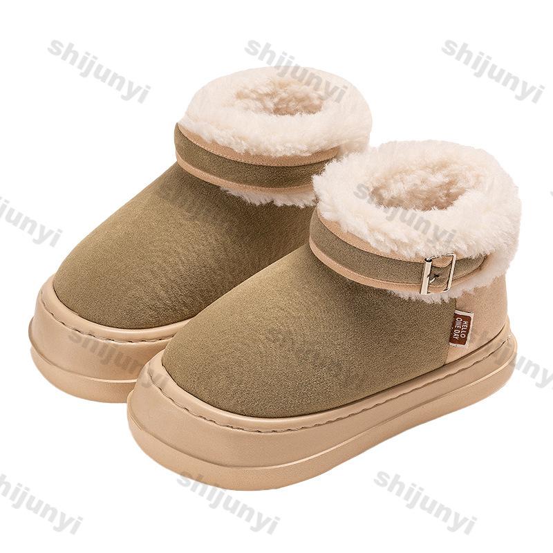 Fashion Women's Platform Cotton Boots 2025 Winter New Plush Fluffy Height Increase Snow Shoes Comfortable Fashion Buckle Strap Flats
