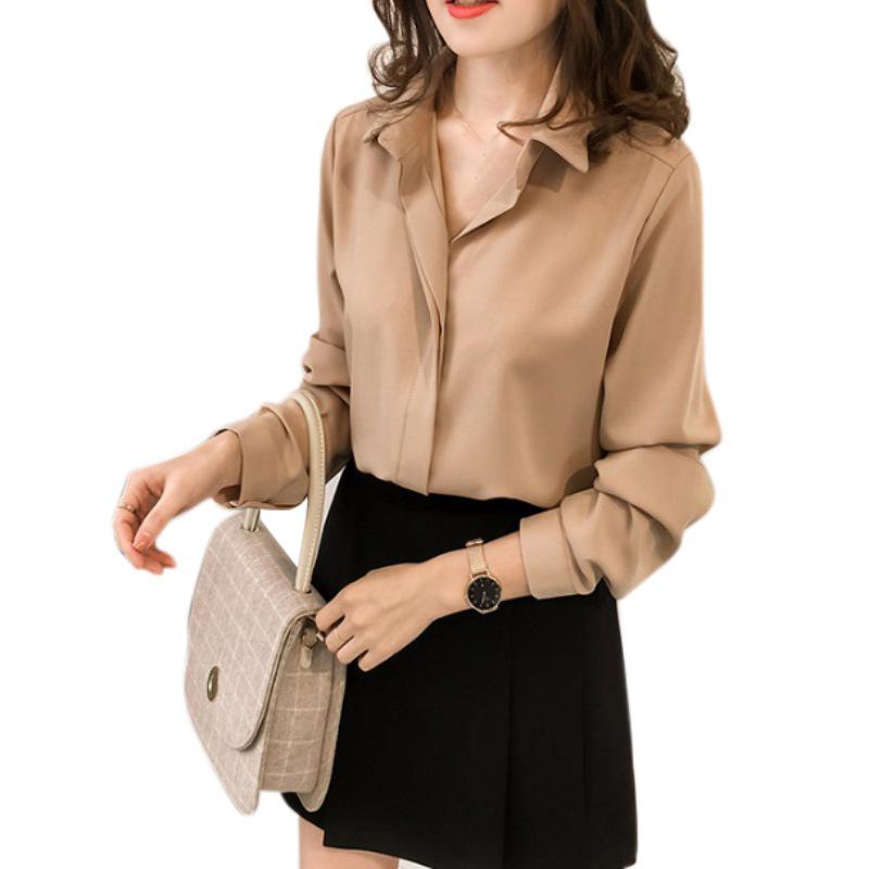 Koszule damskie Bluzki z długim rękawem V Neck Szyfonowa bluzka Topy OL Styl biurowy Blusas