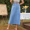 Saia Jeans Feminina Casual de Cintura Alta Emagrecedora Versátil em Linha A