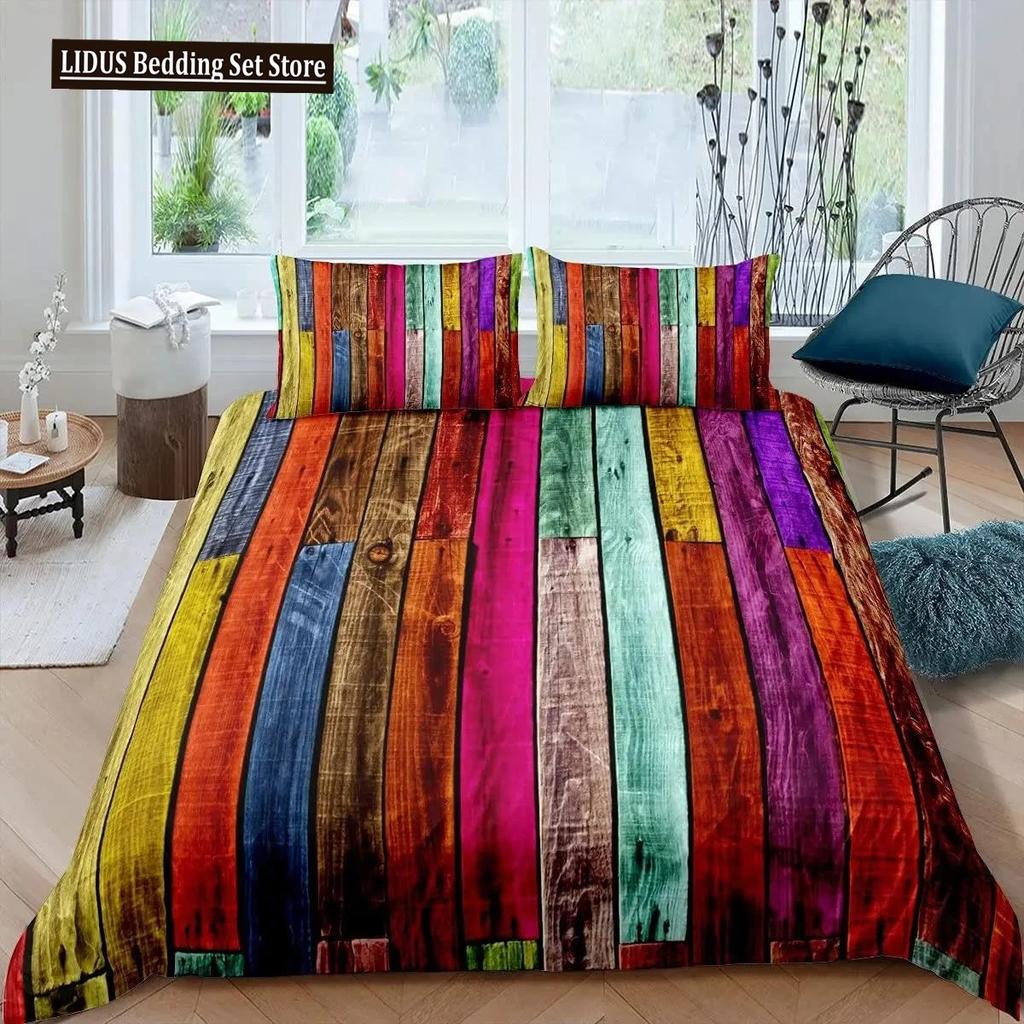 Wood Barn Door Duvet Cover Set Western King Size Rustic Bedding Set Wooden Board Farmhouse Country Style Polyester Quilt Cover
