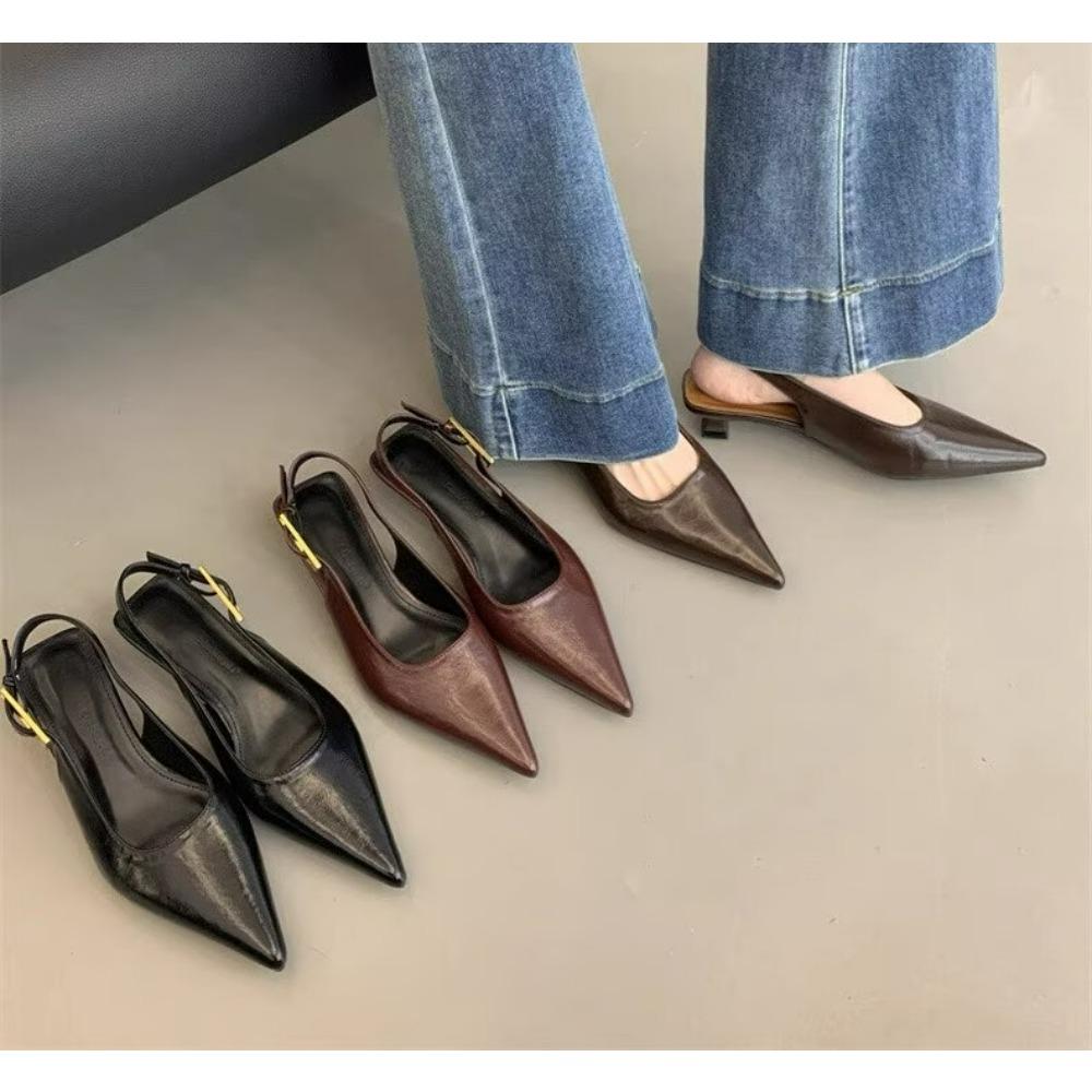 Sandalias de verano con punta puntiaguda para mujer, zapatos de moda tipo mulas, elegantes sandalias de tacón bajo para fiesta de striptease.