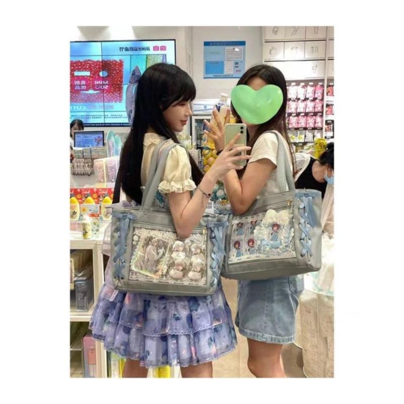 JIAERDI Süße Lolita Rosa Ita Tasche Damen Japanische Transparente Große Kapazität Tragetasche Damen Harajuku Kawaii Handtasche Ästhetisch