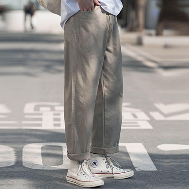 Casual Solid Color Loose Straight Fashion Comfortable Pants Capable Simplicity Handsome Elastic Waist Lacing Men's Clothing 2023