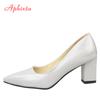 Aphixta Classics 7.5cm Square Heels Patent Leather Shoes Woman Pointed Toe Pumps Sapato Feminino Work Party Shoes Plus Size 48