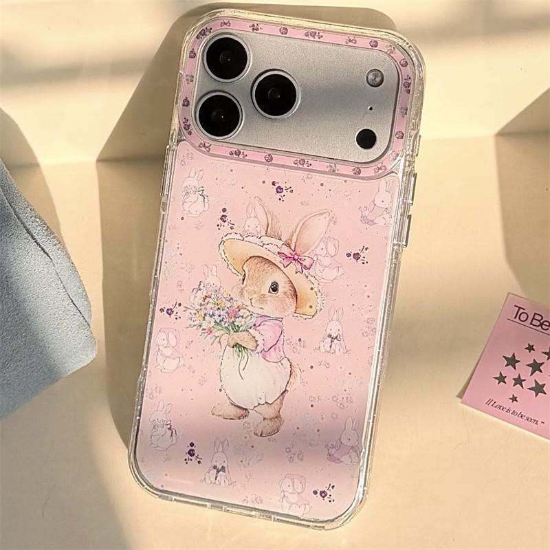 

Новый 2026 Позолоченный Кролик с Каплями Клея Чехол для Телефона Для iPhone 17 Pro 16 15 14 17 Pro Max с Цветочной Шляпой Ударопрочный Чехол Девочка For iPhone 17ProMax