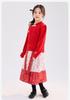 Flower Jacquard National Style Woolen Sweater - Girls' New Year's Clothing, Winter Mid Year, Children's Hooded Warm Sweater