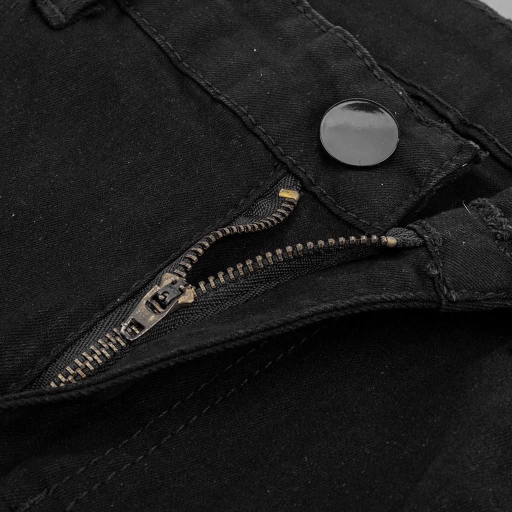 Men Striped Zipper Denim Hole  Vintage Wash Hip Hop Work Trousers Jeans Pants