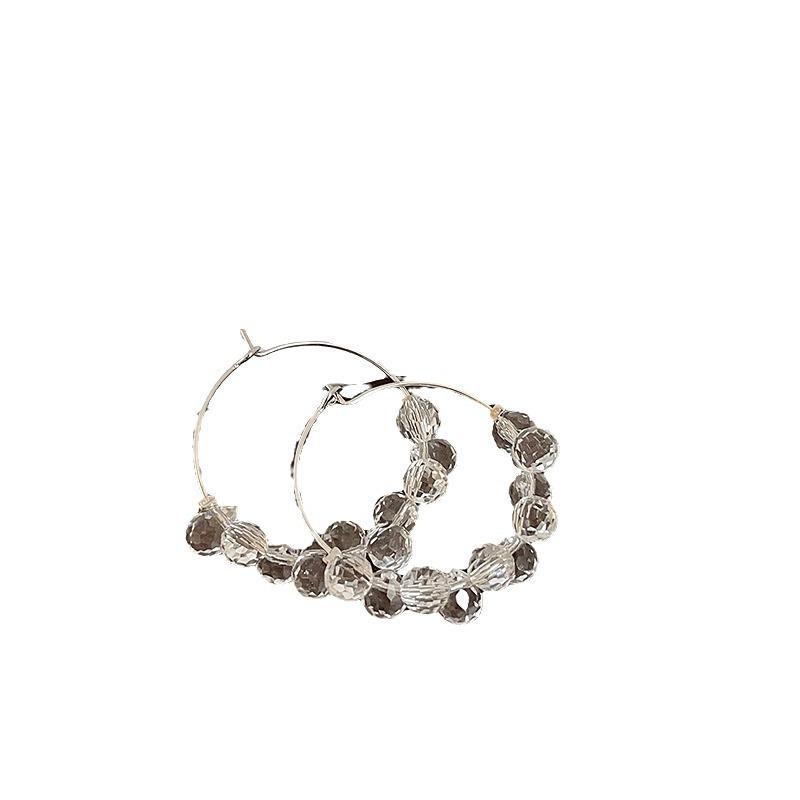 Summer Simple High-End Sense Transparent Round Bead Beaded Stud Earrings Female Niche Temperament Elegant Versatile Earrings