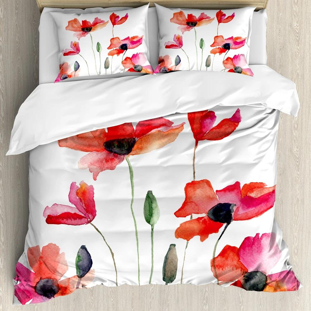Watercolor Flower Duvet Set Bedding Three-Piece Set