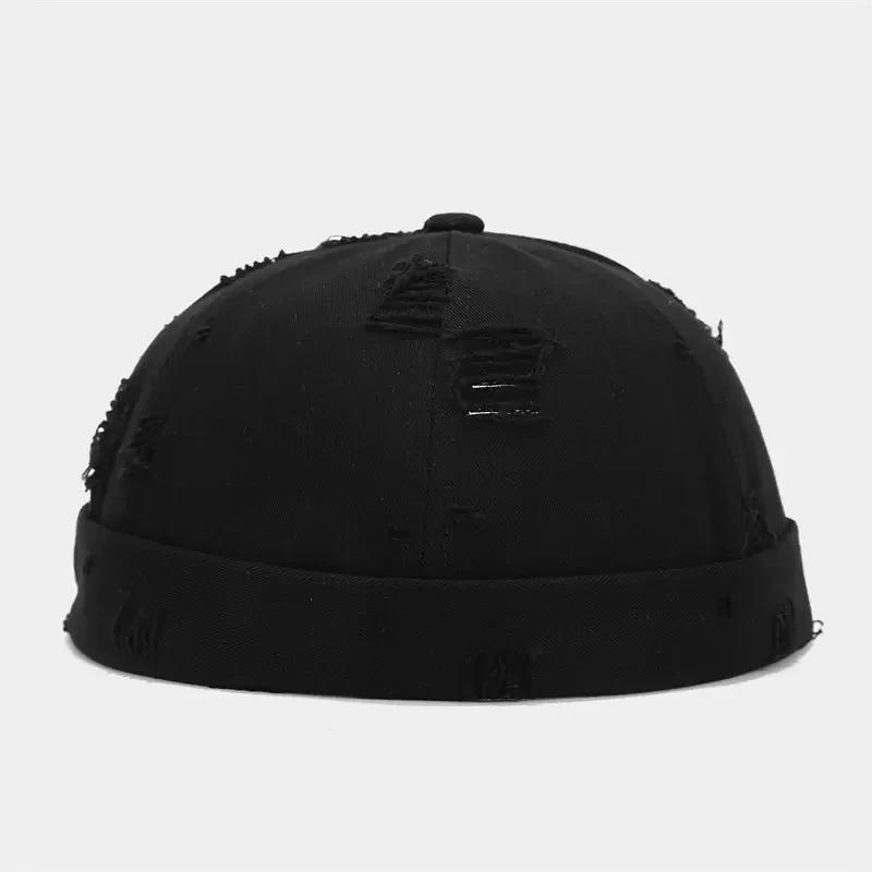 

Four Seasons Cotton Solid Docker Cap Brimless Hat Skullies Beanie Hats Landlord Sailor Cap Men and Women 14 56-60cm wear чорний