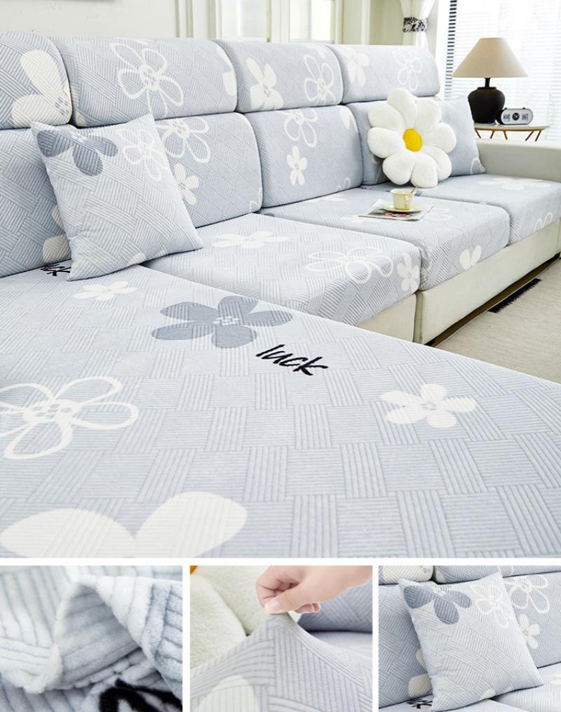 Stretch Floral Sofa Seat Cushion Cover Elastic Fleece Armchair Couch Covers L-Shape Chaise Lounge Slipcover Combination Sofa Lid