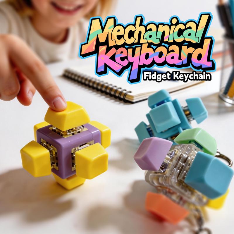 Neues Sechs-Tasten-Tastatur Fidget Spielzeug Clicker-Tastatur Fidget Schlüsselanhänger Knopf Fidget Geschenke für Erwachsene zur Stressbewältigung Schlüsselanhänger