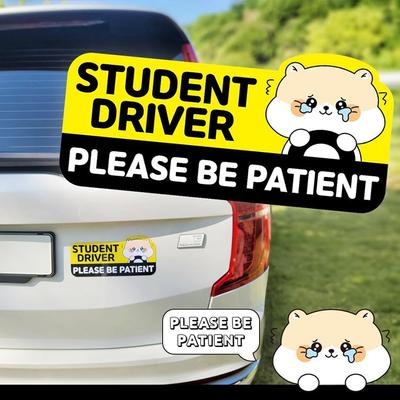 1Pcs Cartoon Student Driver Car Magnet Cute Sign For Reflective Sticker Gift Teen Reusable Bumper Safety