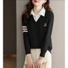 Autumn and winter new shirt collar knitted fake two-piece sweater women's fashion versatile long-sleeved knitted top bottoming shirt