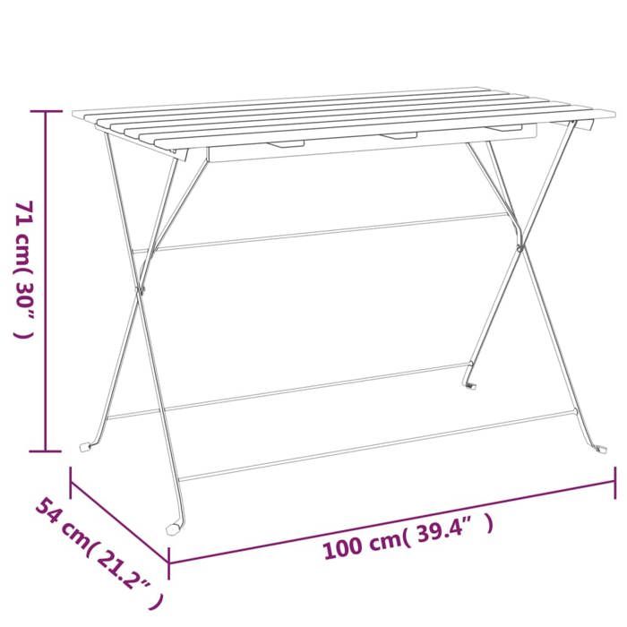 VidaXL Folding Bistro Table 100x54x71cm Solid Acacia Wood and Steel, Garden Lounge, Outdoor Furniture, Table 319971