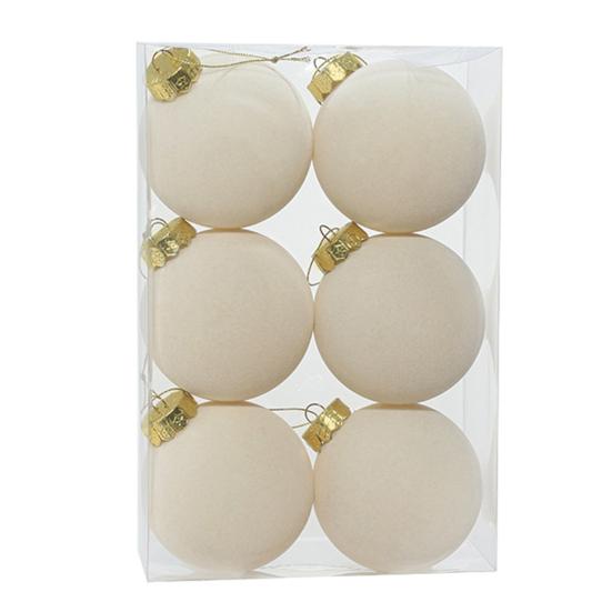 6Pcs Christmas Ball Ornaments Flocking Rustic Distressed Hanging Balls with Loop Farmhouse Xmas Decoration